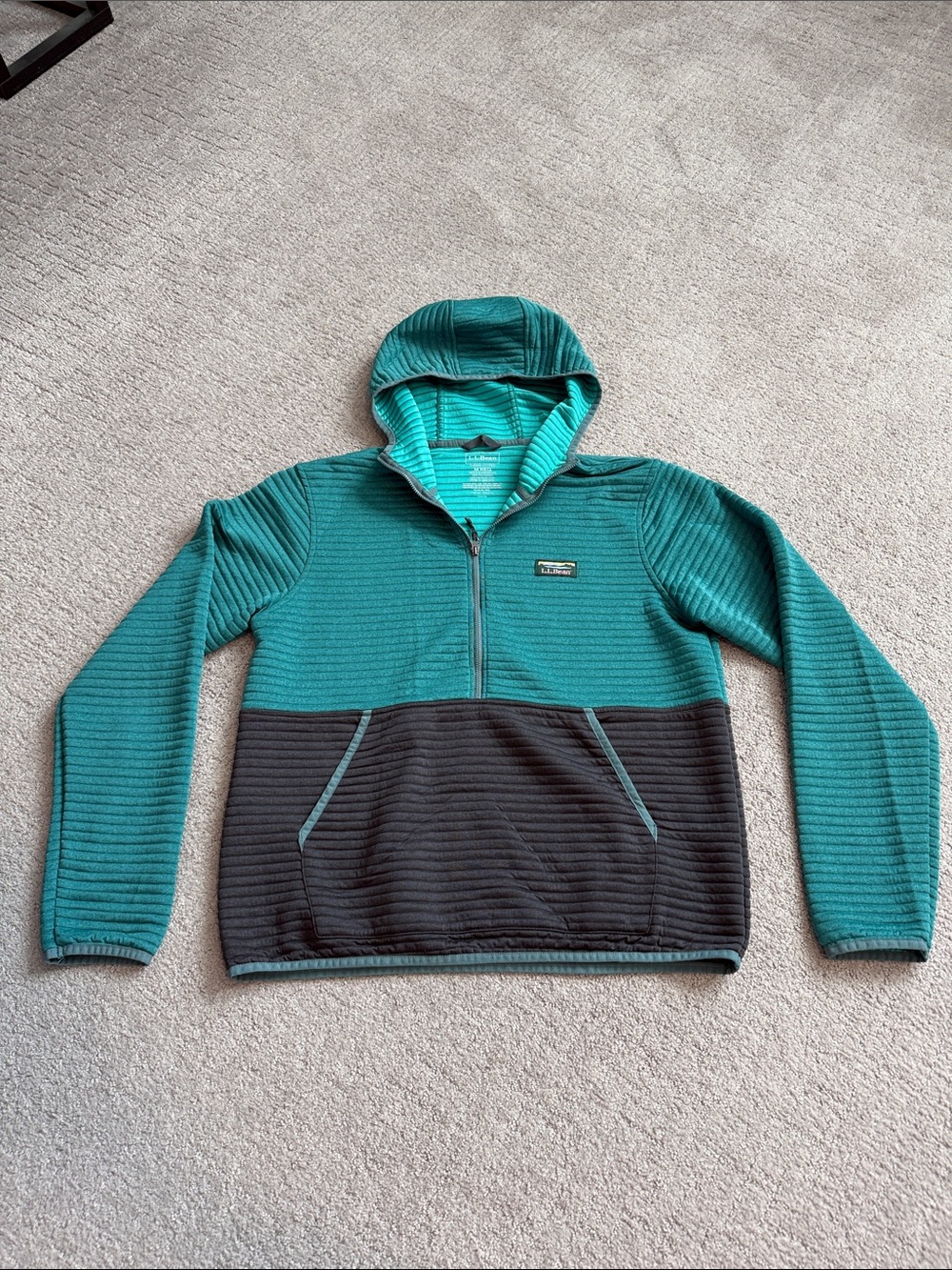 L.L.Bean Airlight Knit Hoodie Teal Gray Colorblock - Mens M